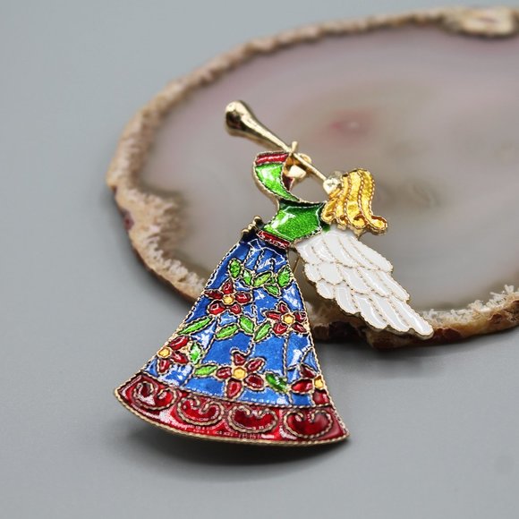 Jewelry - Angel Holidays Christmas pin brooch jewelry pendant necklace gold red green